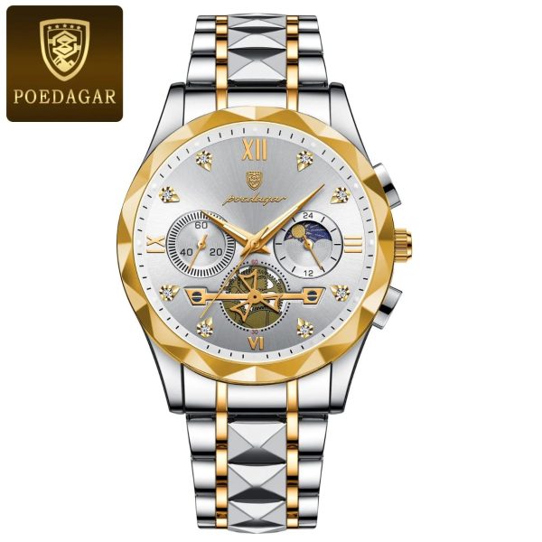 POEDAGAR 996 Luxury Man Luminous Chronograph Watch for Men Stainless Steel Men's Quartz Watches Code : 6489